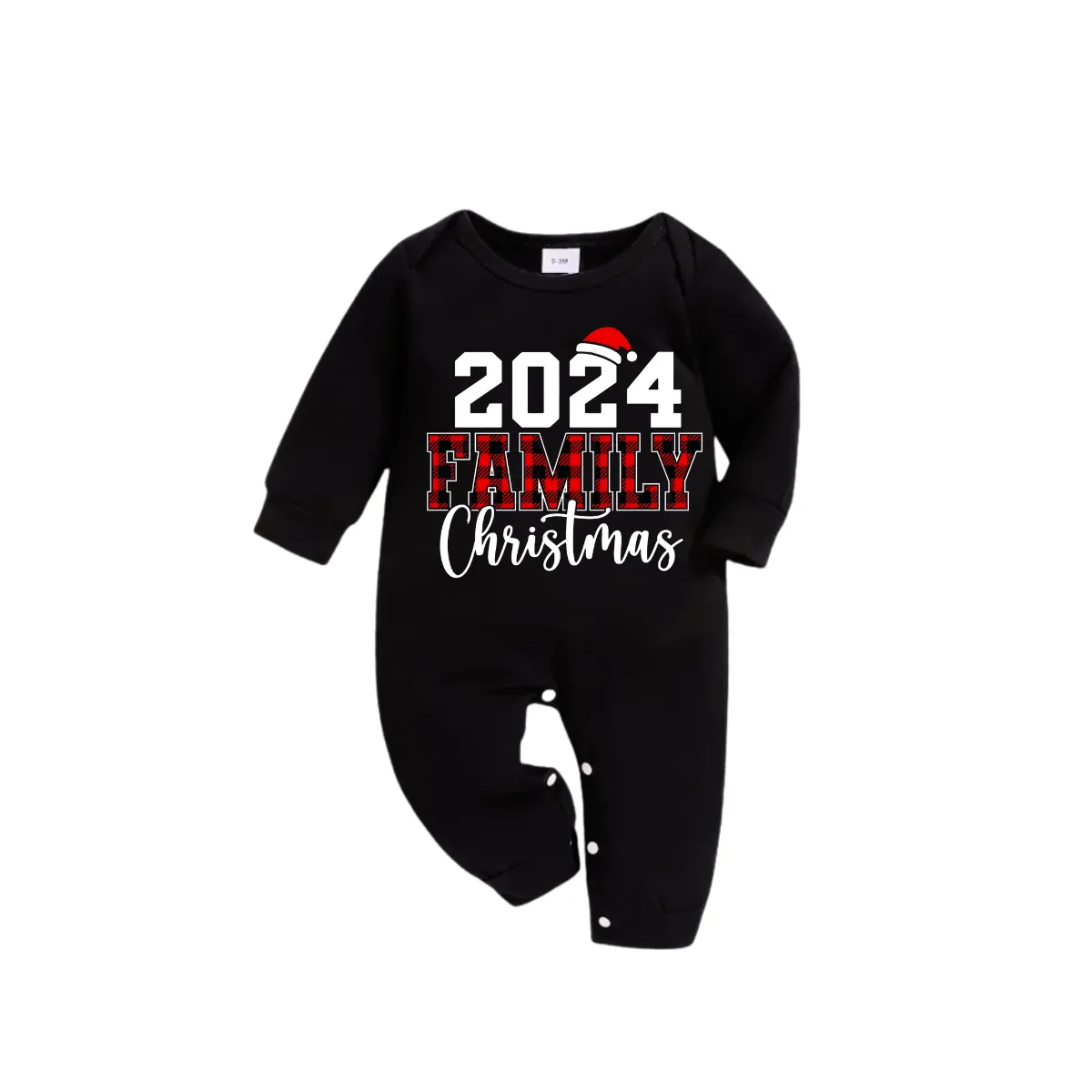 '2024 Family Christmas'Text Pattern Black Long Sleeve Top