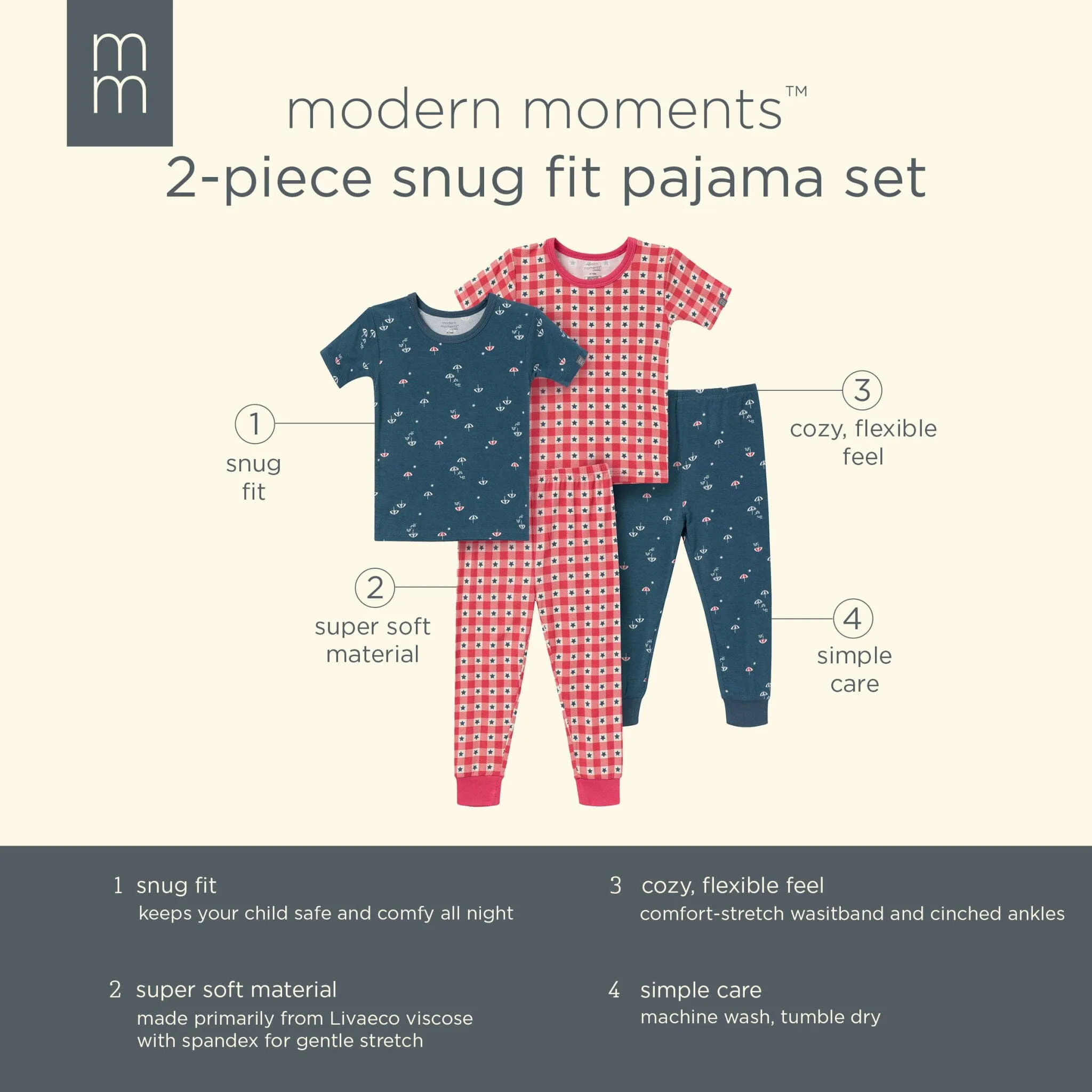 4-Piece Infant & Toddler Neutral Blue Umbrella Snug Fitting Pajamas