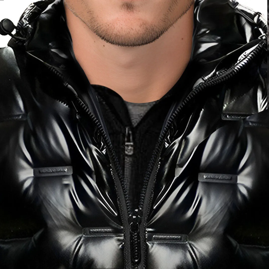 abbee Black 2XL Winter Hooded Glossy Down Jacket Stylish Lightweight Quilted Warm Puffer Coat