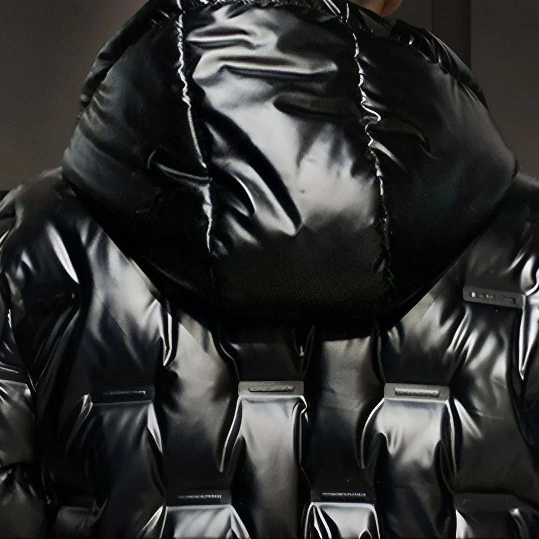 abbee Black 2XL Winter Hooded Glossy Down Jacket Stylish Lightweight Quilted Warm Puffer Coat