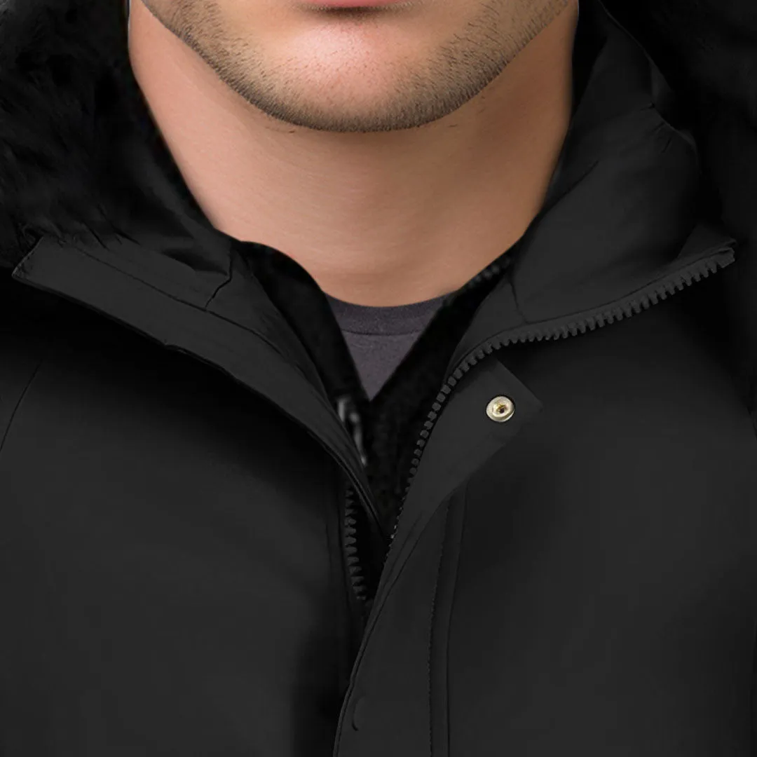 abbee Black XL Winter Fur Hooded Thick Overcoat Jacket Stylish Lightweight Quilted Warm Puffer Coat