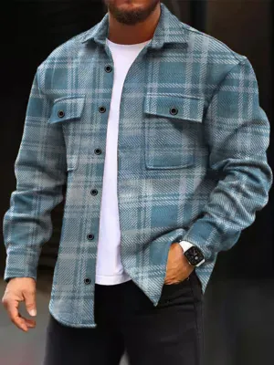 Alohadaddy Basic Men's Plaid Print Button Wide Wale Corduroy Jacket Warm and Comfortable Cardigan Pocket Jacket