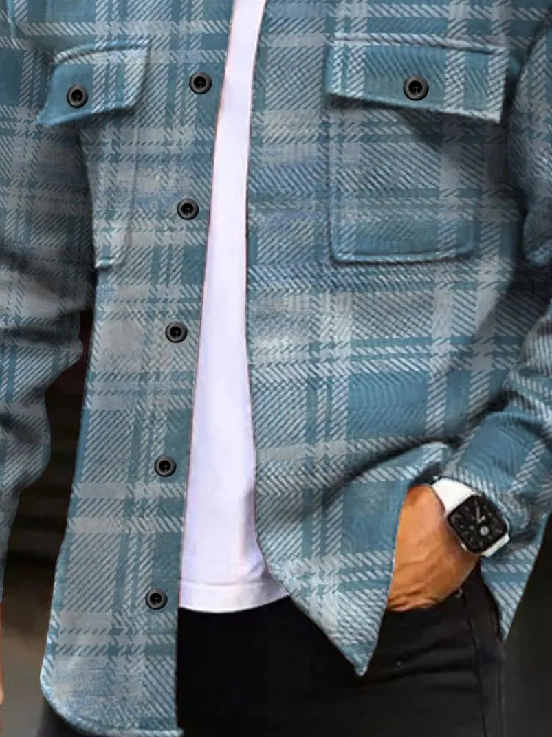 Alohadaddy Basic Men's Plaid Print Button Wide Wale Corduroy Jacket Warm and Comfortable Cardigan Pocket Jacket