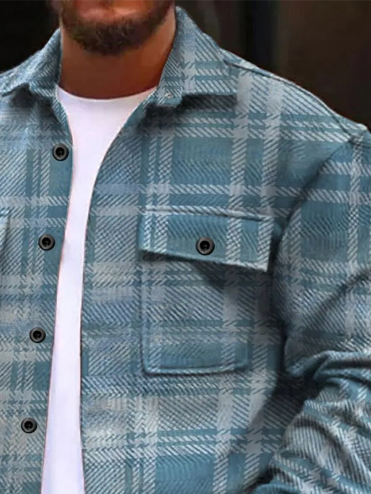 Alohadaddy Basic Men's Plaid Print Button Wide Wale Corduroy Jacket Warm and Comfortable Cardigan Pocket Jacket
