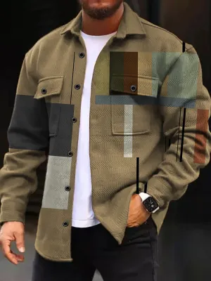 Alohadaddy Vintage Men's Geometric Print Button Wide Stripe Corduroy Cardigan Pocket Jacket