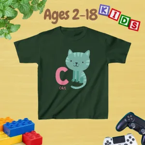 Animal Alphabet - C for Cat Unisex Kids Tee - Graphic Alphabet Tee for Kids Age 2-18