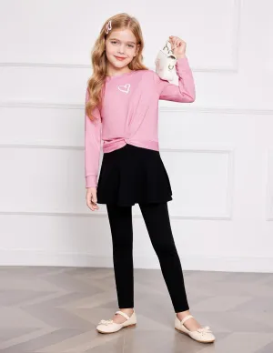 Arshiner Girls Skirt Set Casual Heart Print Twist Front Tops and Pant Skirts