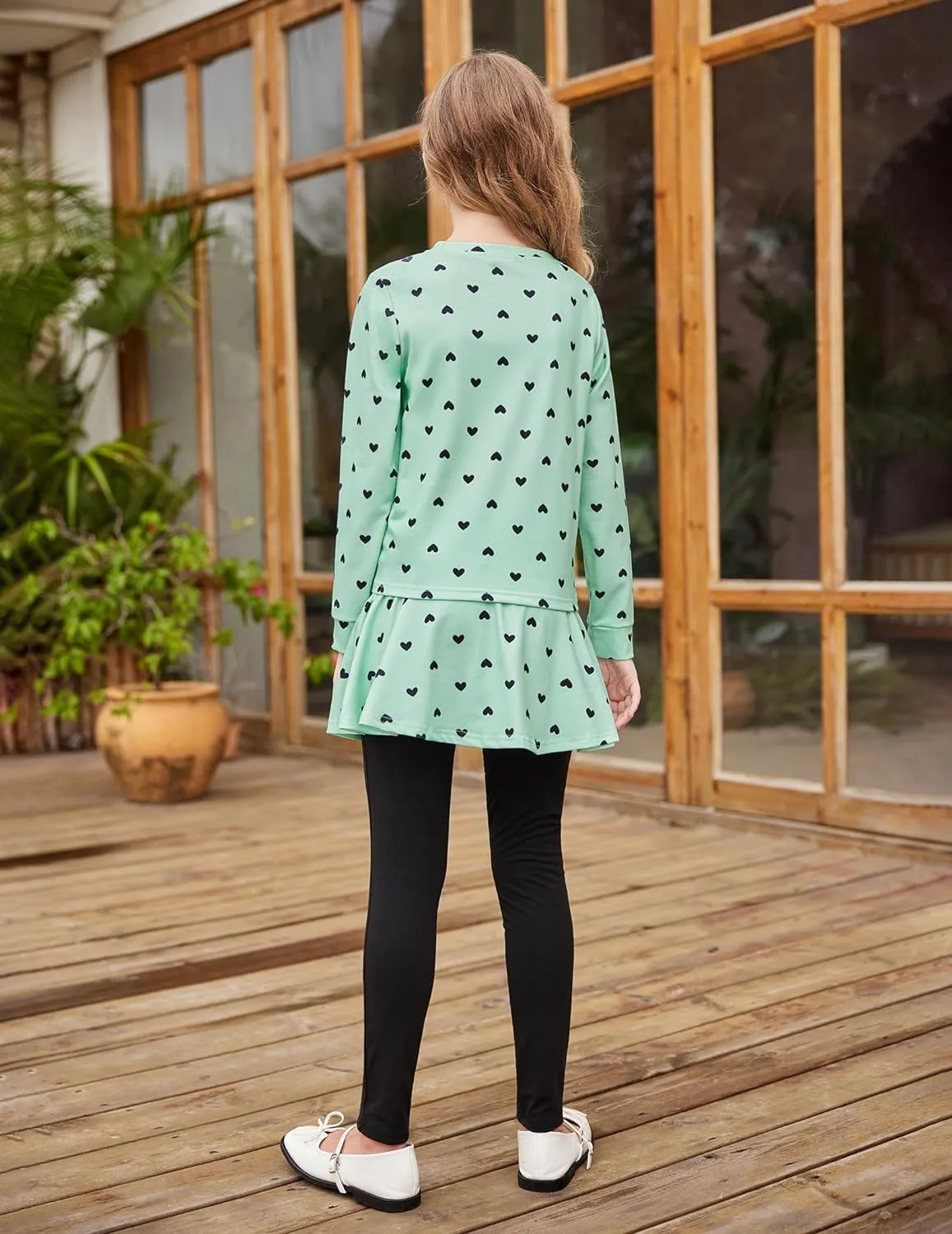 Arshiner Girls Skirt Set Casual Heart Print Twist Front Tops and Pant Skirts