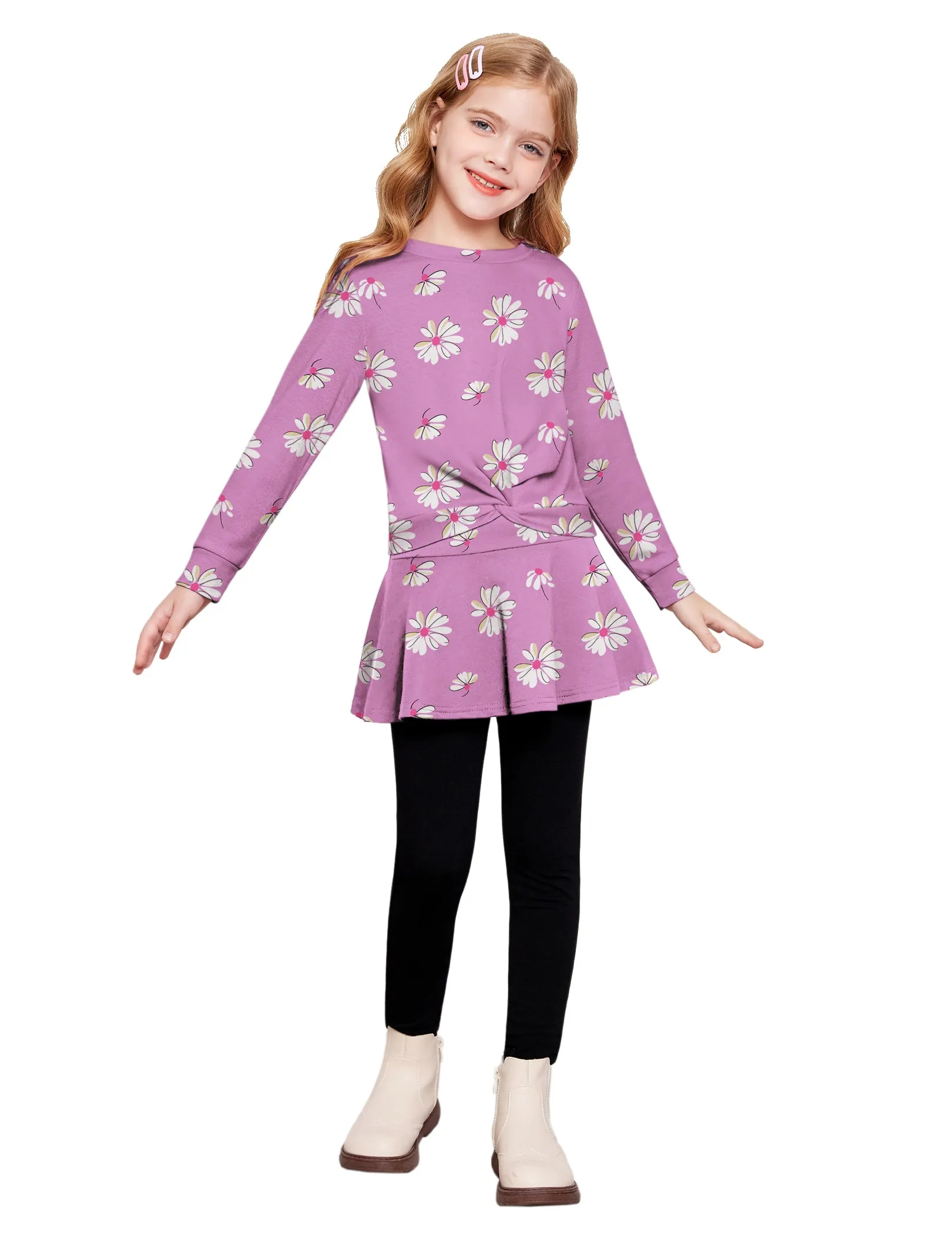 Arshiner Girls Skirt Set Casual Heart Print Twist Front Tops and Pant Skirts