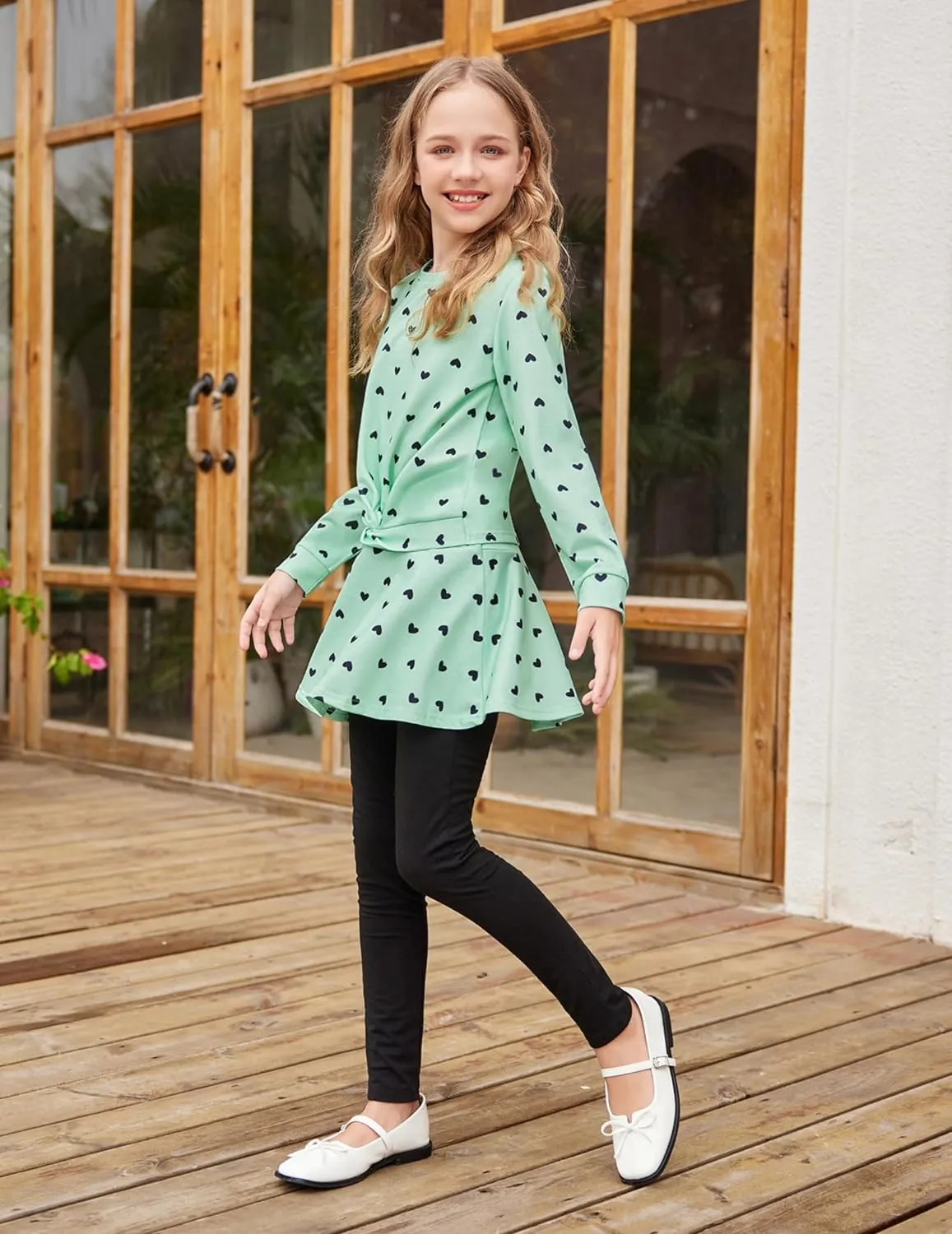 Arshiner Girls Skirt Set Casual Heart Print Twist Front Tops and Pant Skirts