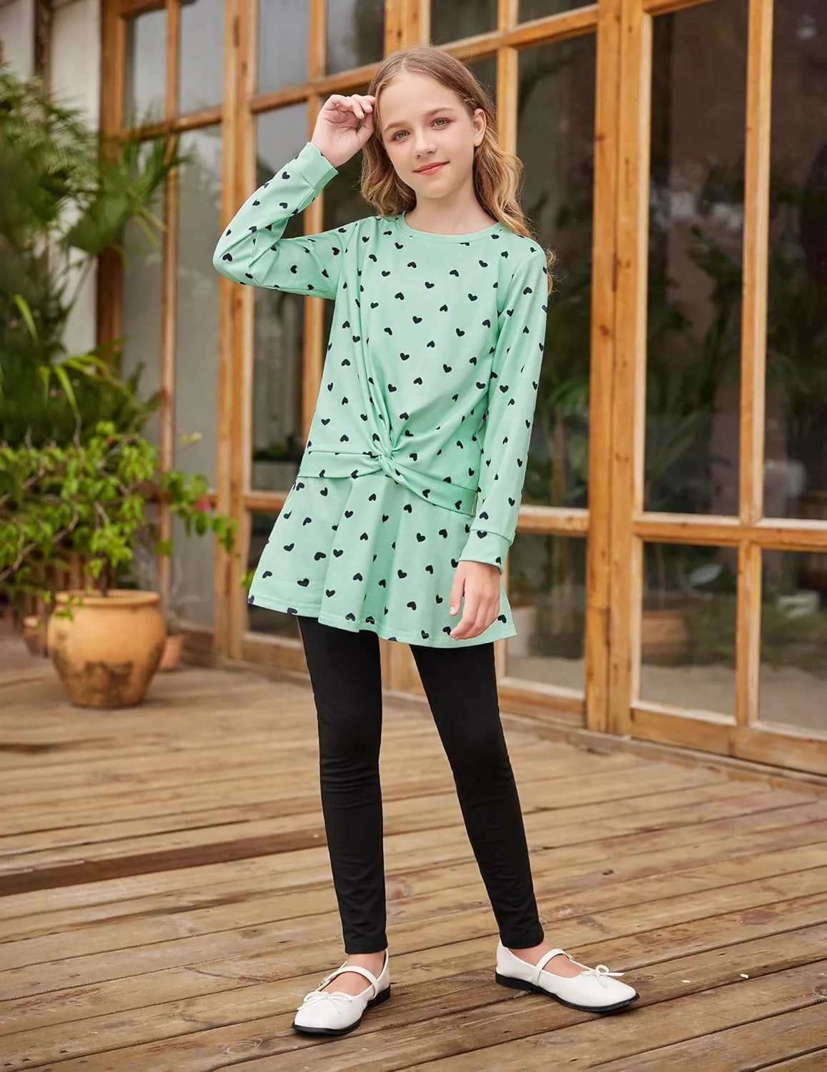 Arshiner Girls Skirt Set Casual Heart Print Twist Front Tops and Pant Skirts