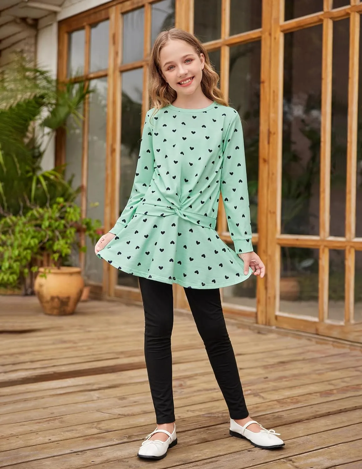Arshiner Girls Skirt Set Casual Heart Print Twist Front Tops and Pant Skirts
