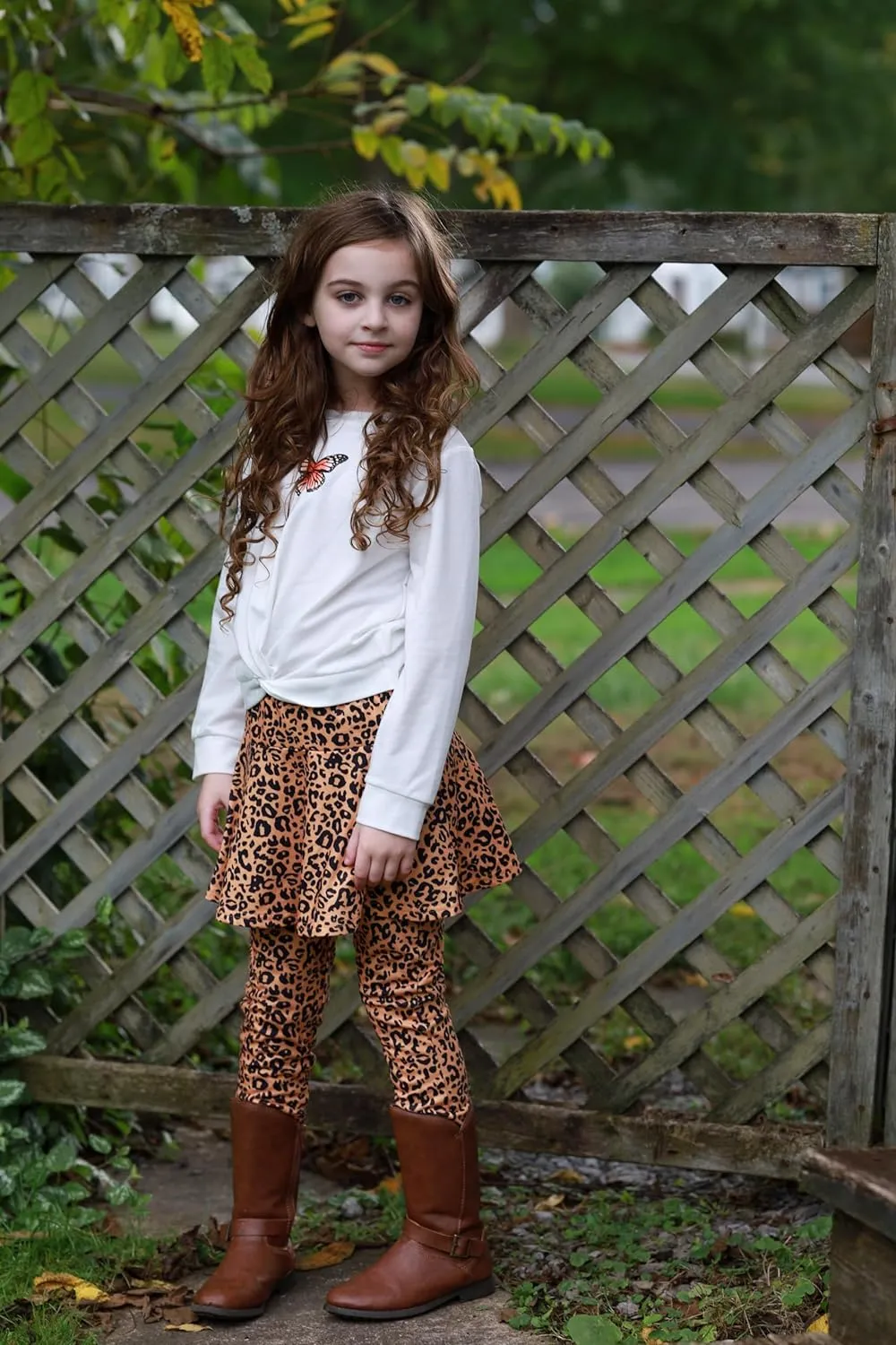 Arshiner Girls Skirt Set Casual Heart Print Twist Front Tops and Pant Skirts