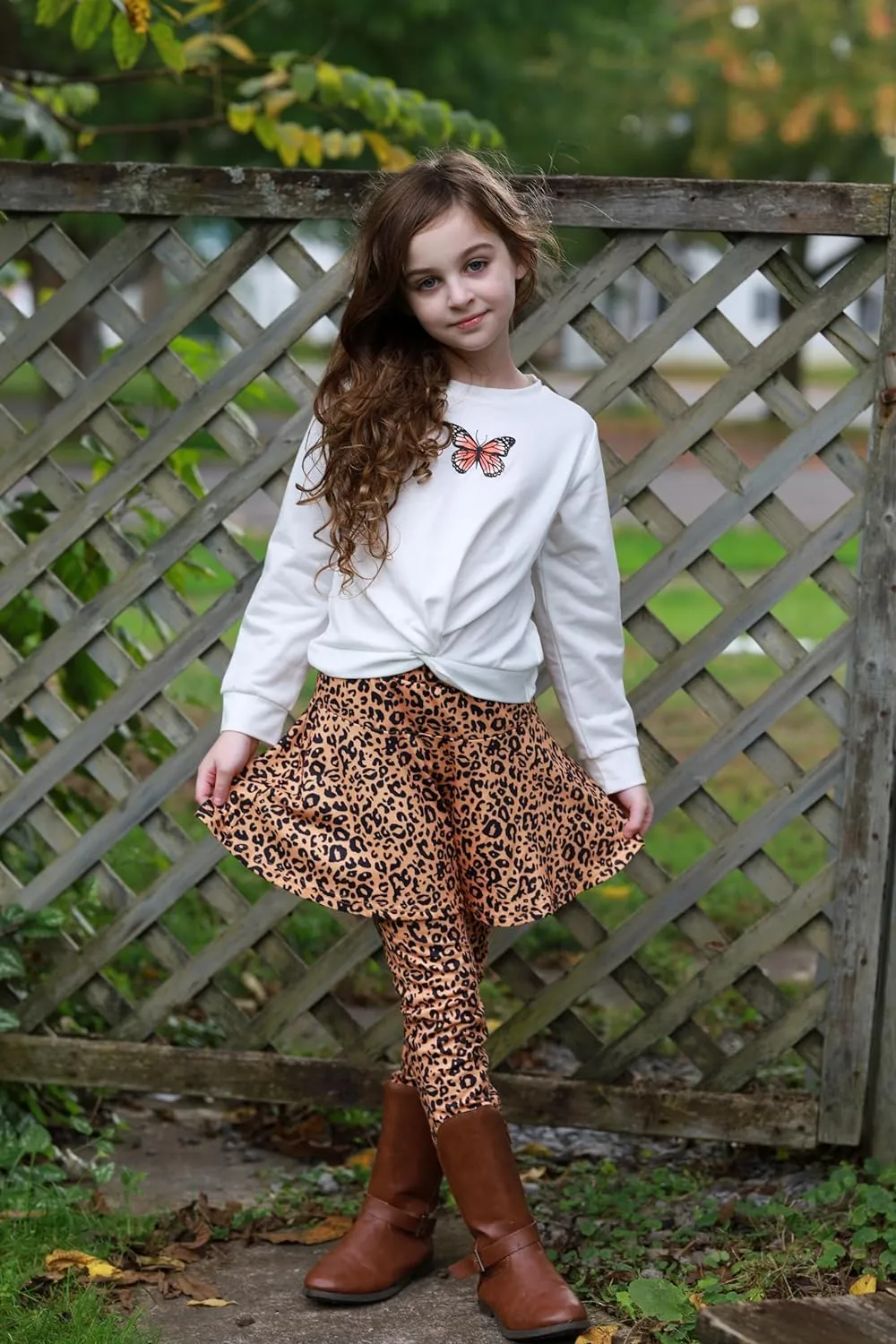 Arshiner Girls Skirt Set Casual Heart Print Twist Front Tops and Pant Skirts