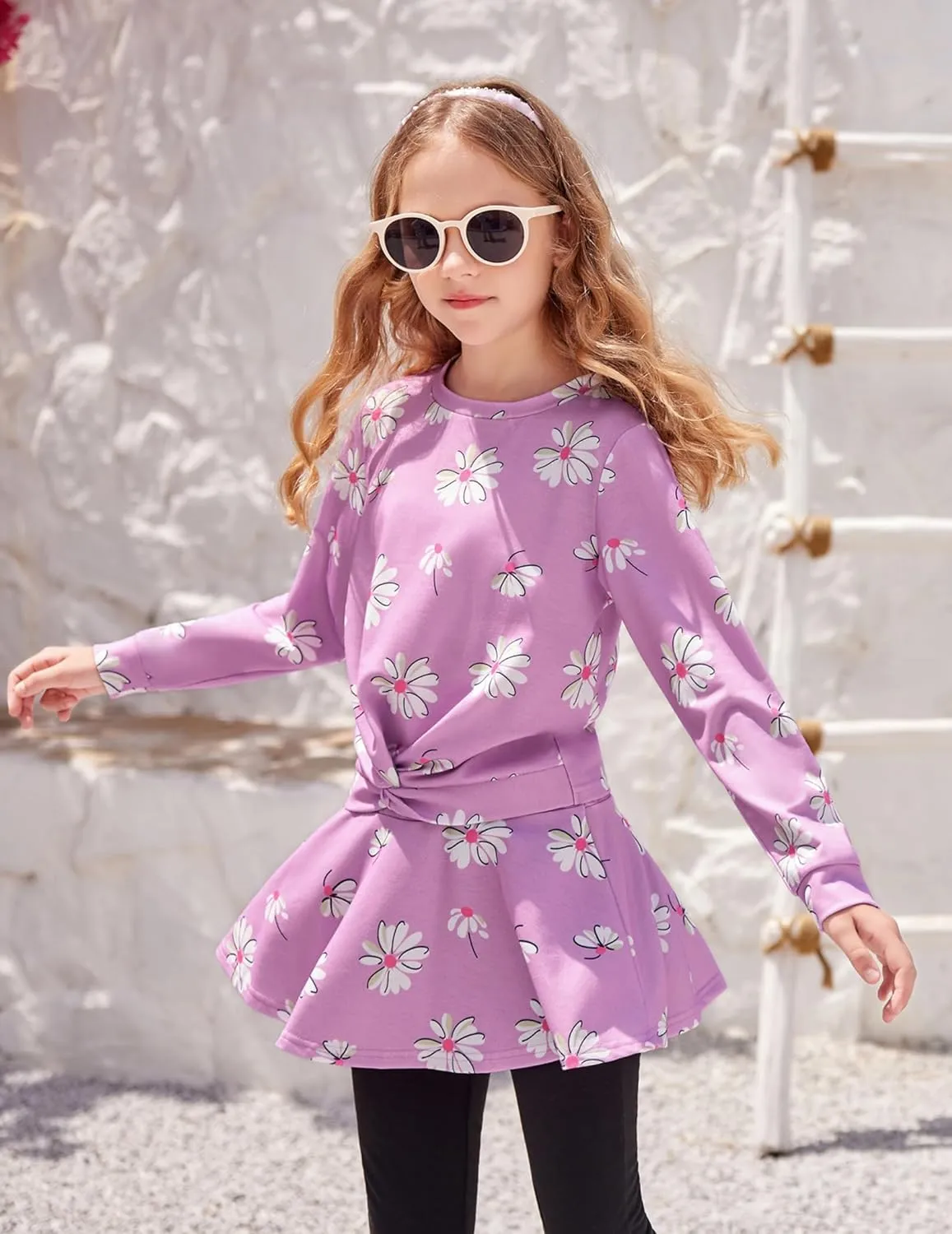 Arshiner Girls Skirt Set Casual Heart Print Twist Front Tops and Pant Skirts