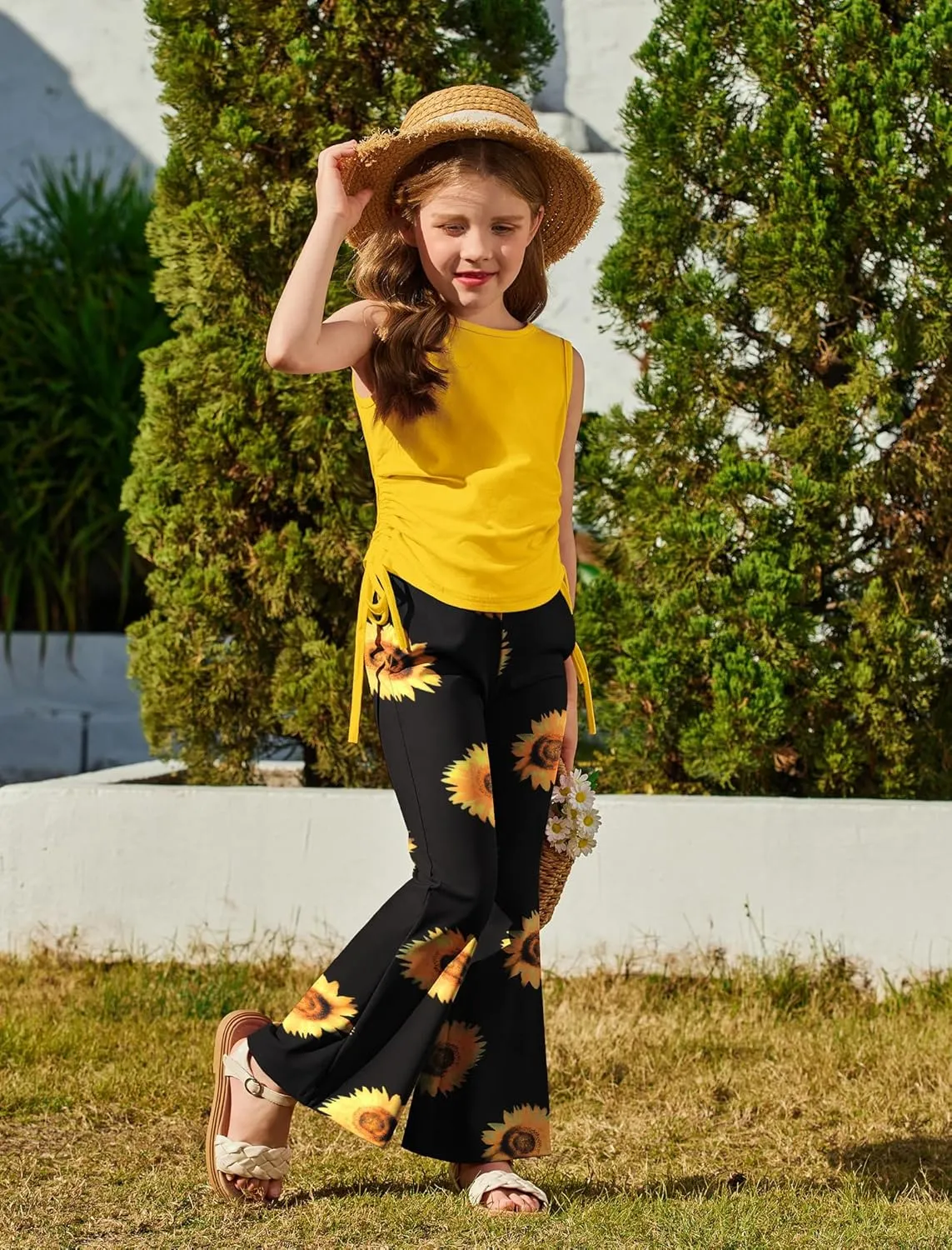 Arshiner Toddler Girl 2 Piece Outfits Tank Tops and Flare Leggings Pant Set