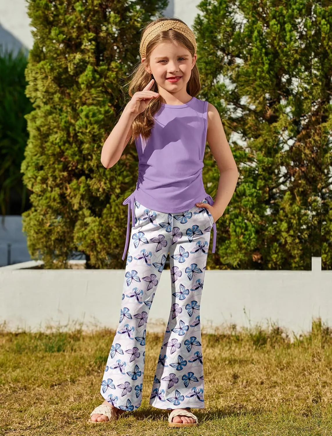 Arshiner Toddler Girl 2 Piece Outfits Tank Tops and Flare Leggings Pant Set