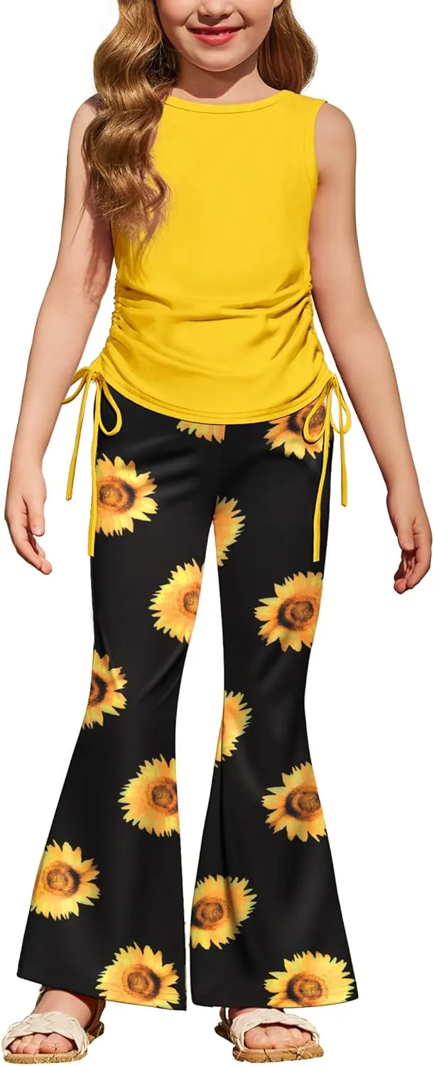 Arshiner Toddler Girl 2 Piece Outfits Tank Tops and Flare Leggings Pant Set