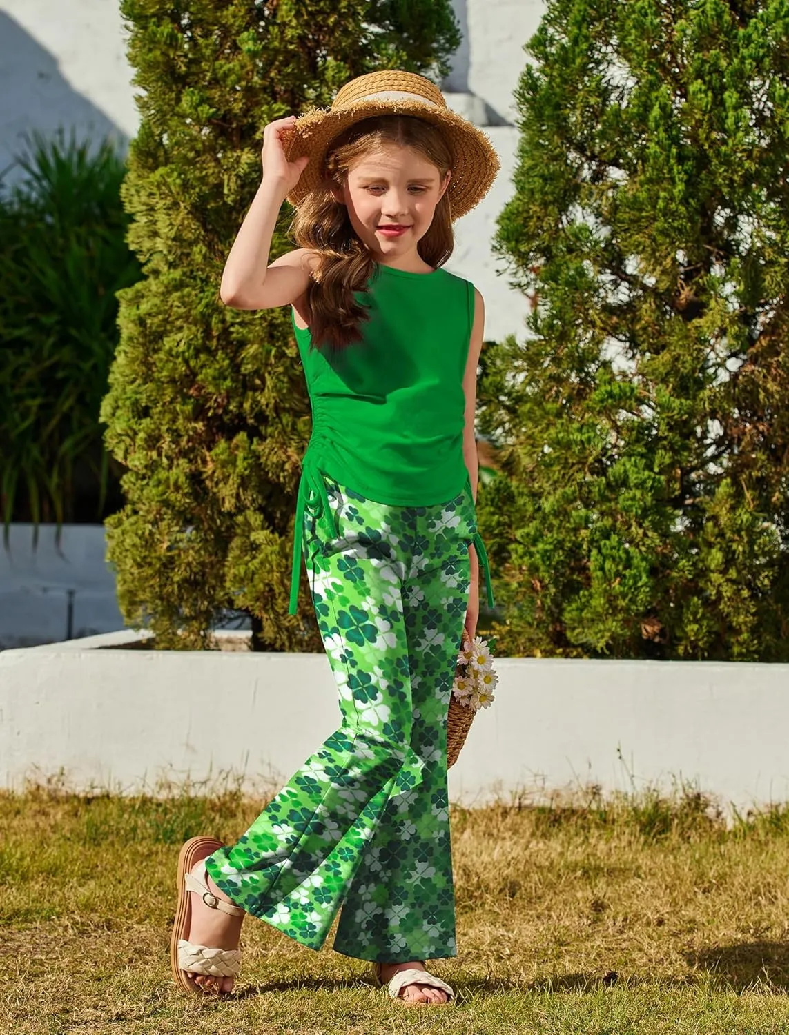Arshiner Toddler Girl 2 Piece Outfits Tank Tops and Flare Leggings Pant Set