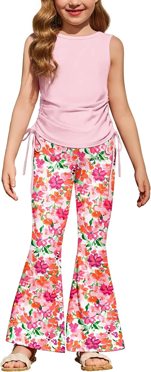 Arshiner Toddler Girl 2 Piece Outfits Tank Tops and Flare Leggings Pant Set