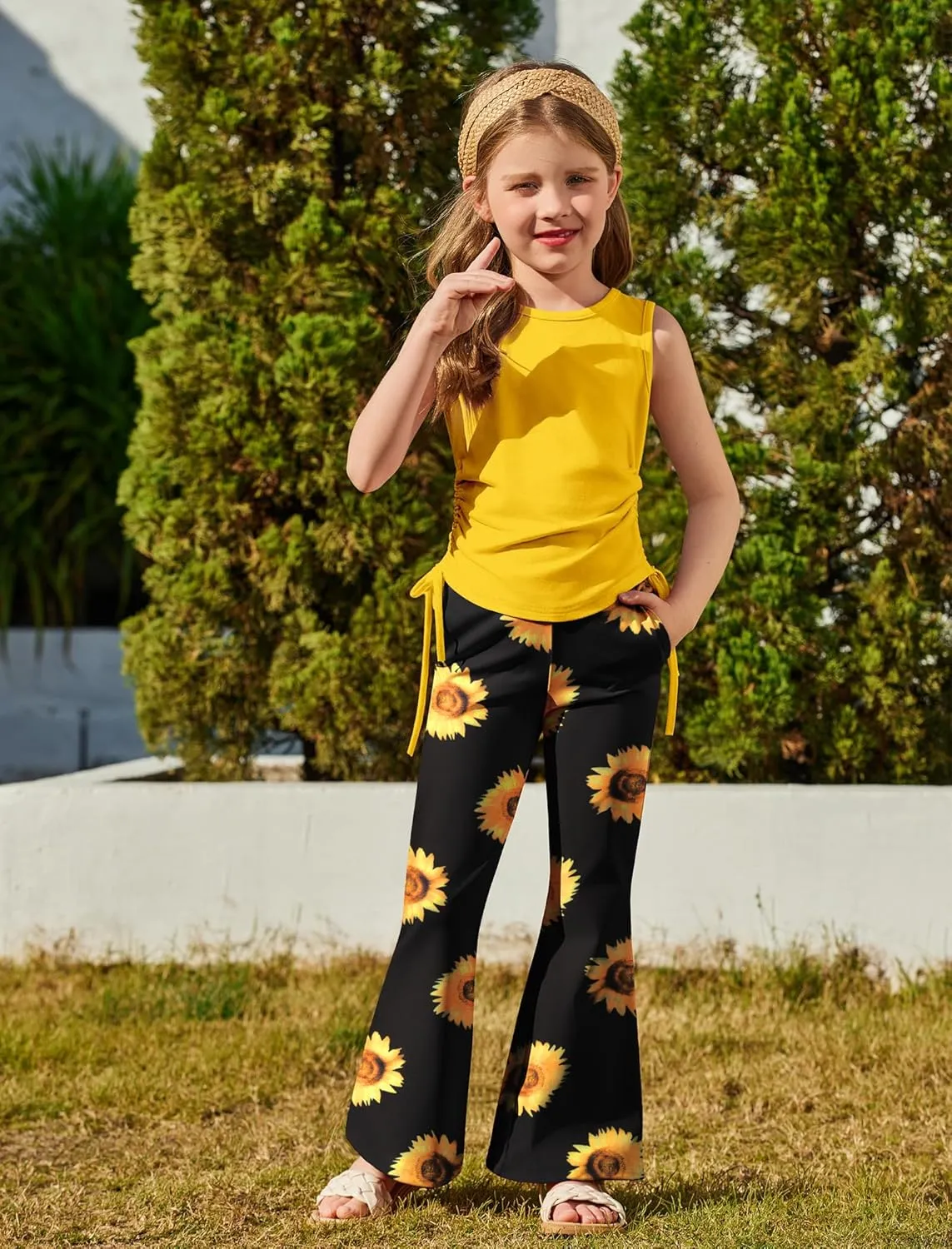 Arshiner Toddler Girl 2 Piece Outfits Tank Tops and Flare Leggings Pant Set