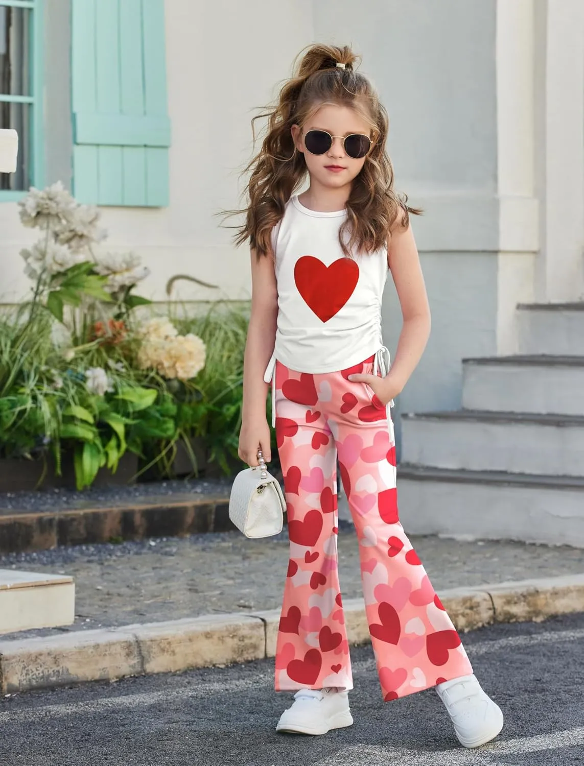 Arshiner Toddler Girl 2 Piece Outfits Tank Tops and Flare Leggings Pant Set