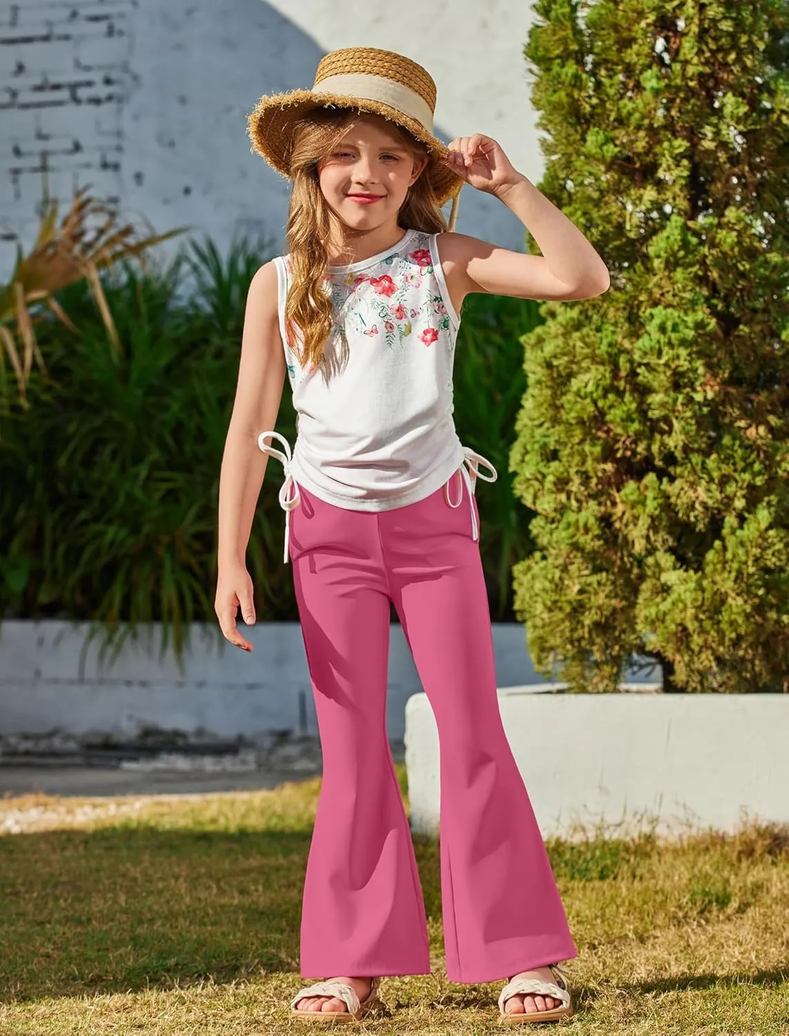 Arshiner Toddler Girl 2 Piece Outfits Tank Tops and Flare Leggings Pant Set