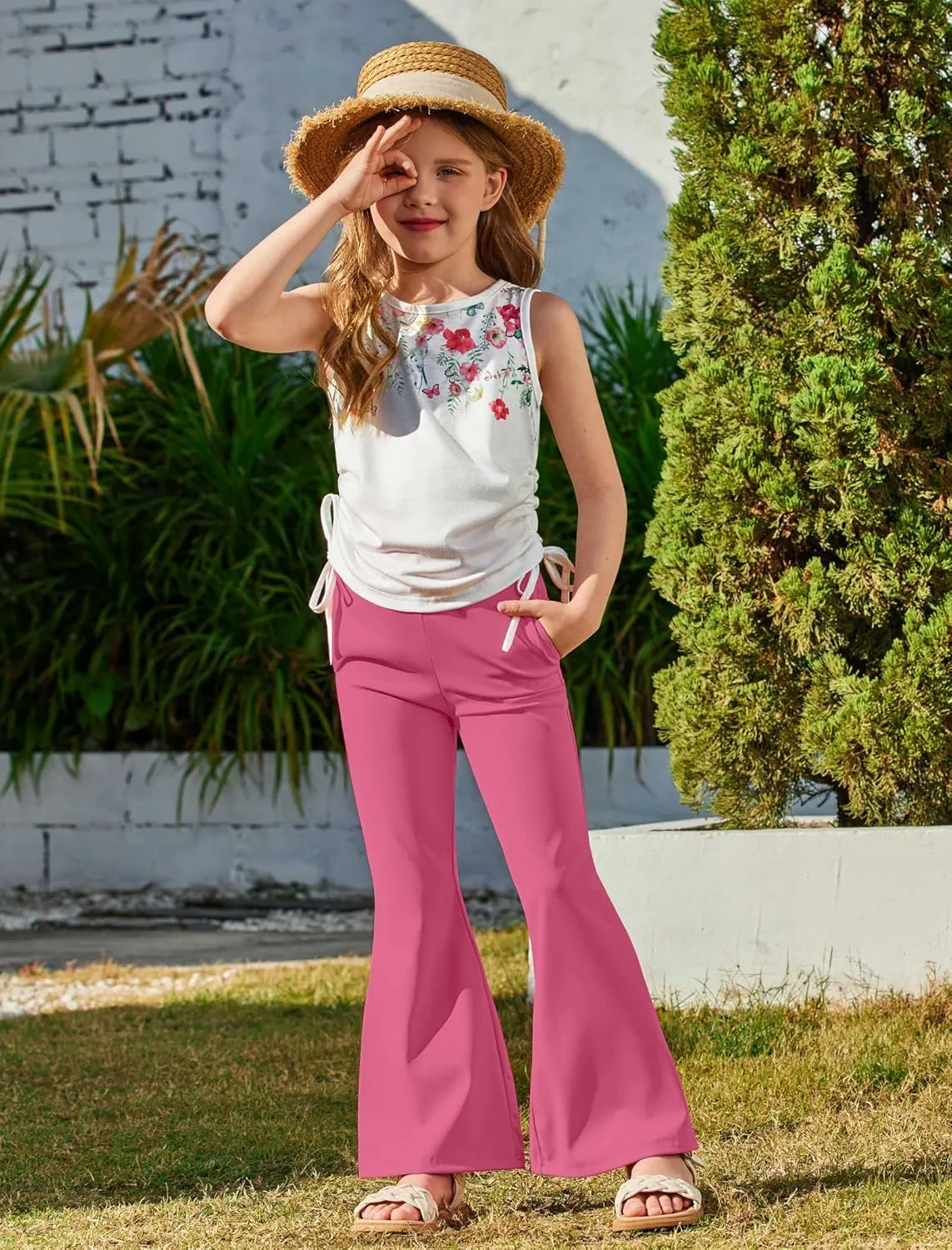 Arshiner Toddler Girl 2 Piece Outfits Tank Tops and Flare Leggings Pant Set