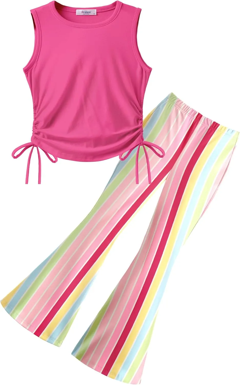Arshiner Toddler Girl 2 Piece Outfits Tank Tops and Flare Leggings Pant Set