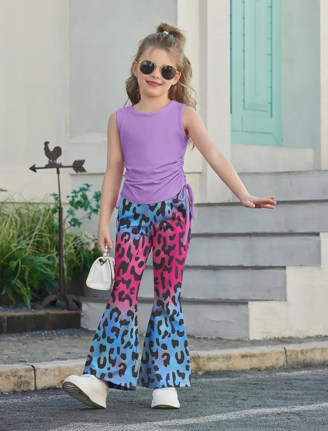 Arshiner Toddler Girl 2 Piece Outfits Tank Tops and Flare Leggings Pant Set