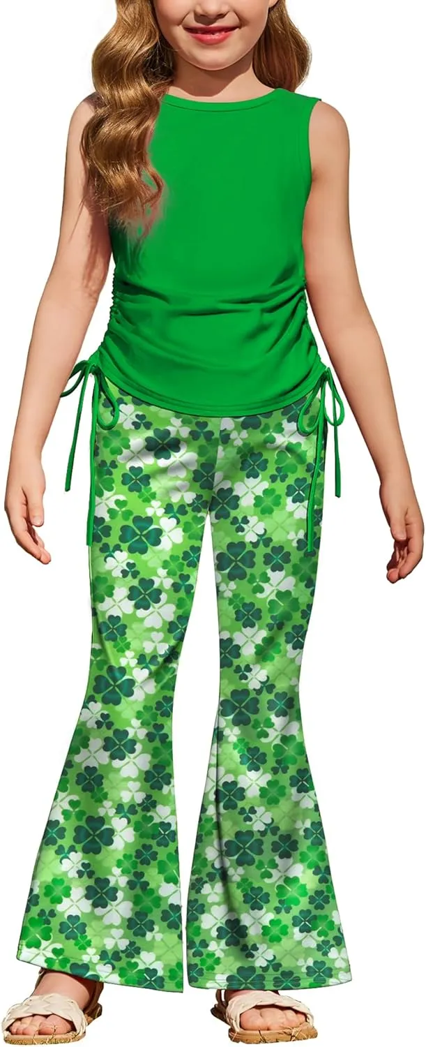 Arshiner Toddler Girl 2 Piece Outfits Tank Tops and Flare Leggings Pant Set