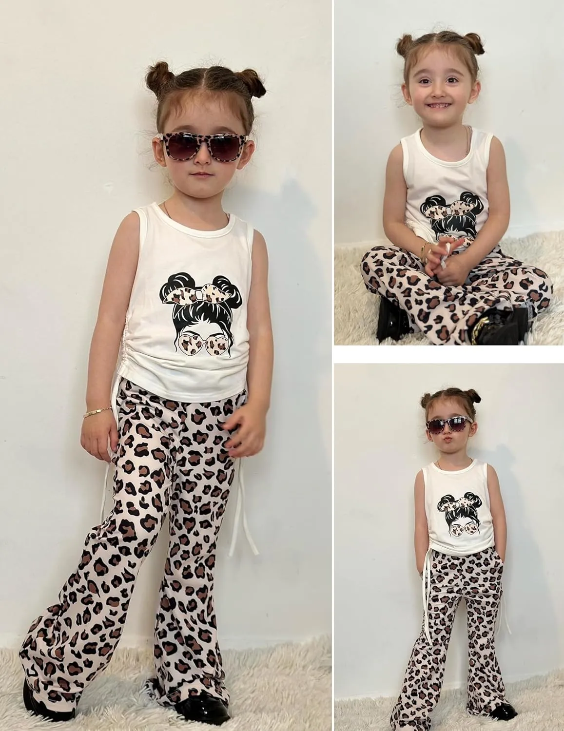 Arshiner Toddler Girl 2 Piece Outfits Tank Tops and Flare Leggings Pant Set