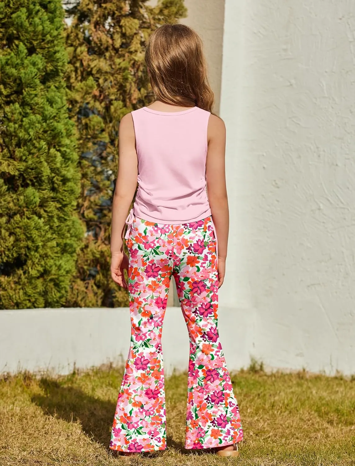 Arshiner Toddler Girl 2 Piece Outfits Tank Tops and Flare Leggings Pant Set