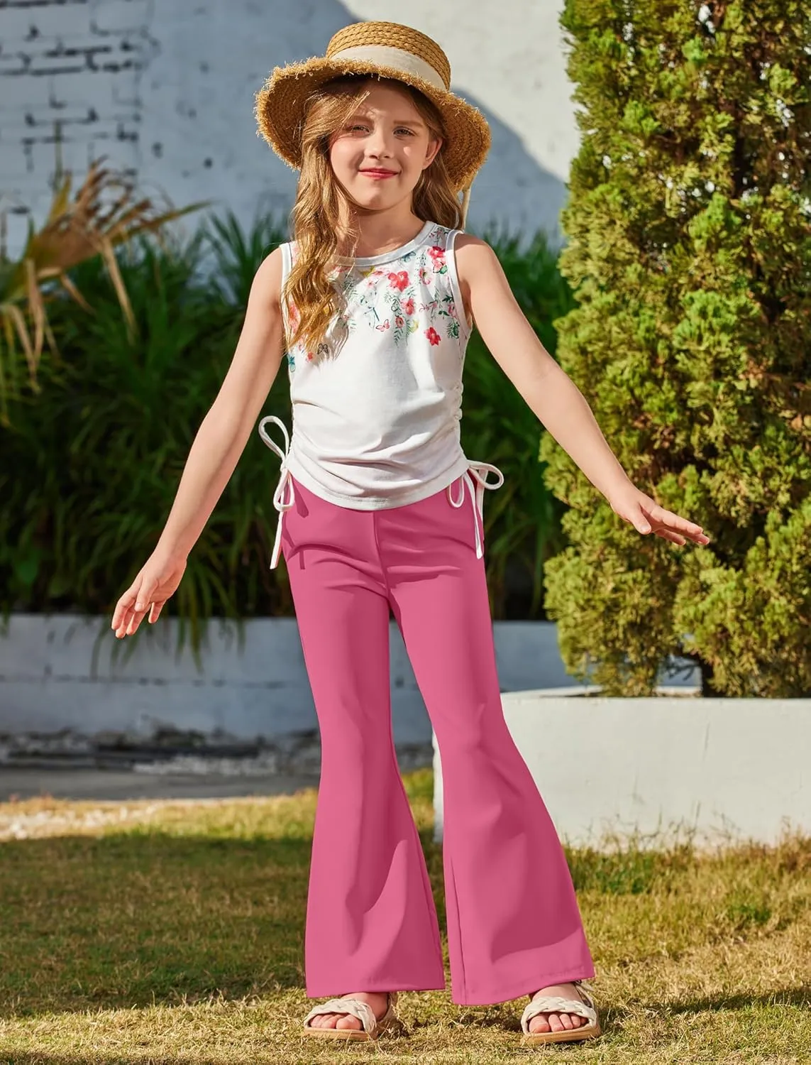 Arshiner Toddler Girl 2 Piece Outfits Tank Tops and Flare Leggings Pant Set