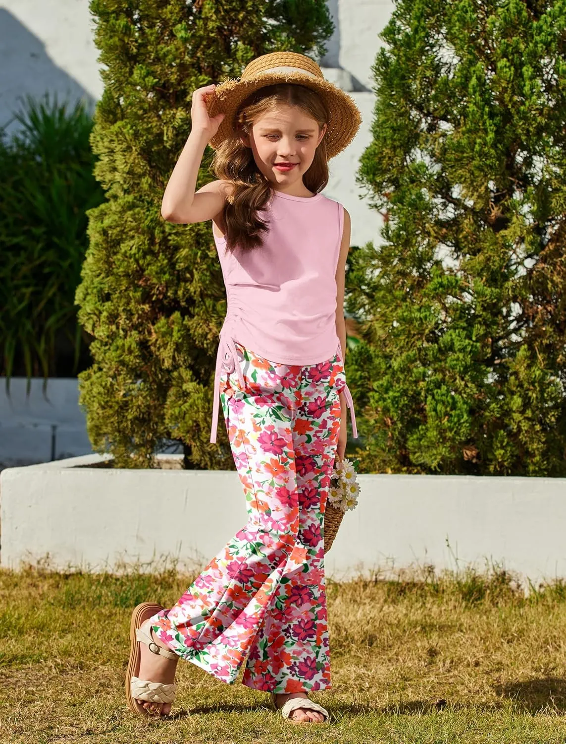 Arshiner Toddler Girl 2 Piece Outfits Tank Tops and Flare Leggings Pant Set
