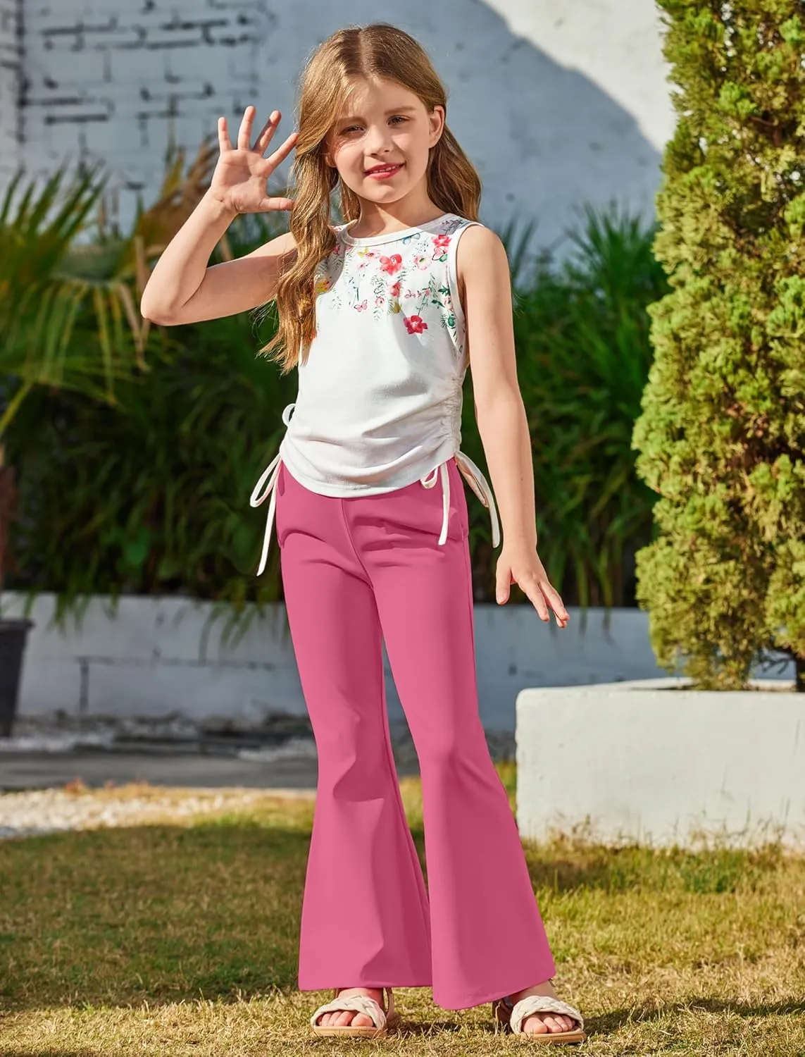 Arshiner Toddler Girl 2 Piece Outfits Tank Tops and Flare Leggings Pant Set