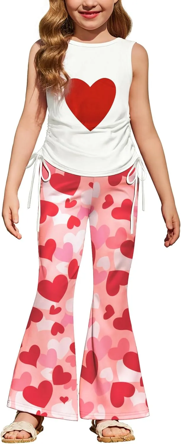Arshiner Toddler Girl 2 Piece Outfits Tank Tops and Flare Leggings Pant Set