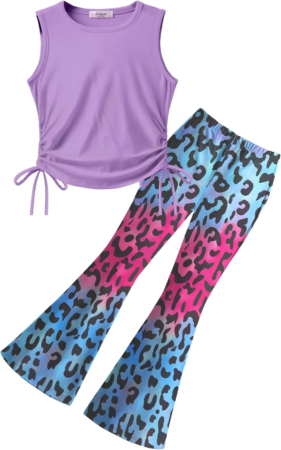 Arshiner Toddler Girl 2 Piece Outfits Tank Tops and Flare Leggings Pant Set