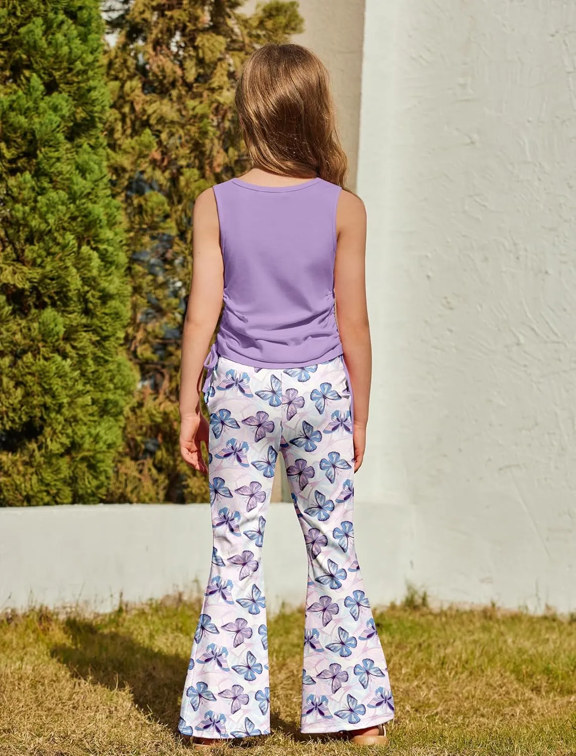 Arshiner Toddler Girl 2 Piece Outfits Tank Tops and Flare Leggings Pant Set