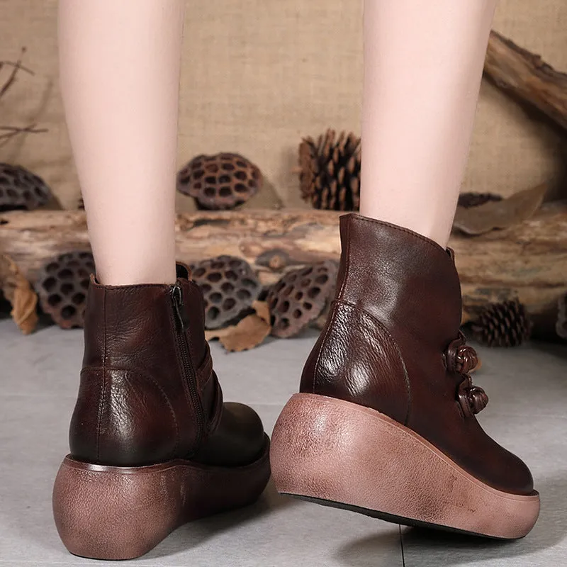 Autumn Winter Handmade Leather Retro Wedges Boots