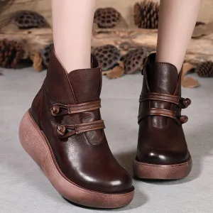 Autumn Winter Handmade Leather Retro Wedges Boots