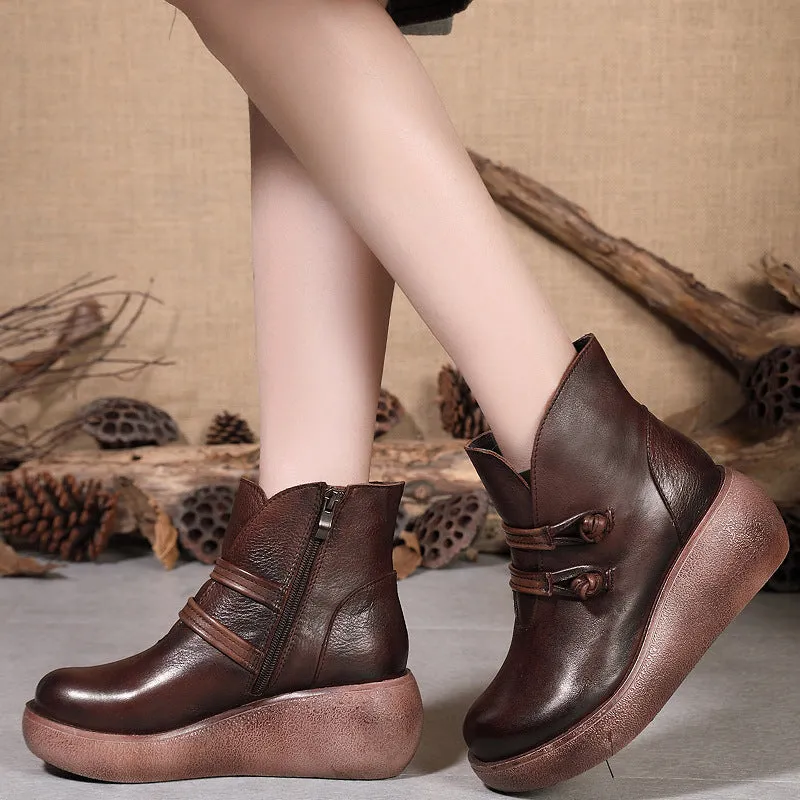 Autumn Winter Handmade Leather Retro Wedges Boots