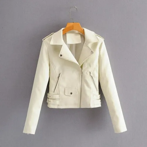 Autumn Women Chic Vogue Purple Side Belt Leather Jacket Rivet