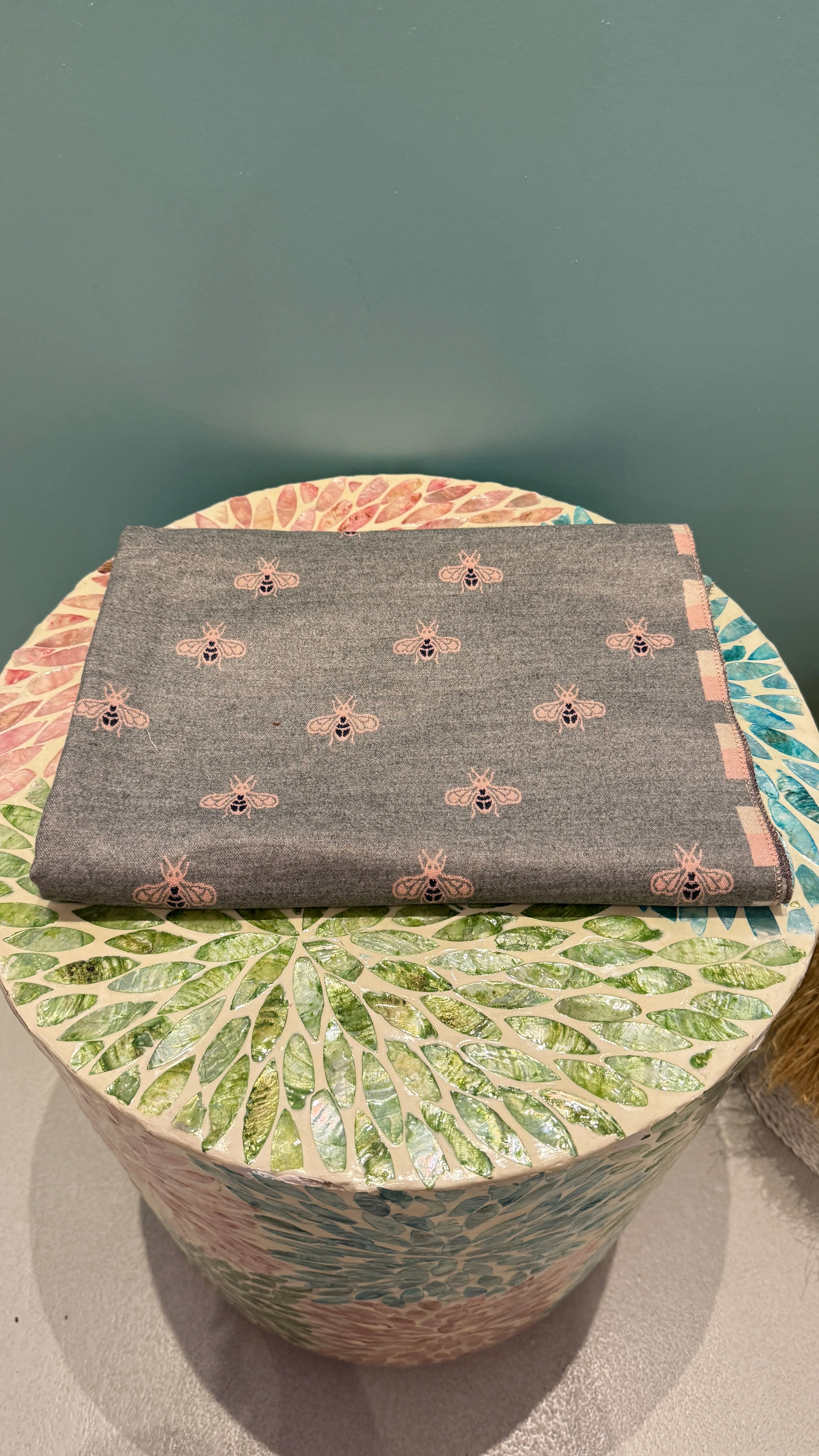 Bee Print Scarf - Grey with pale pink and navy