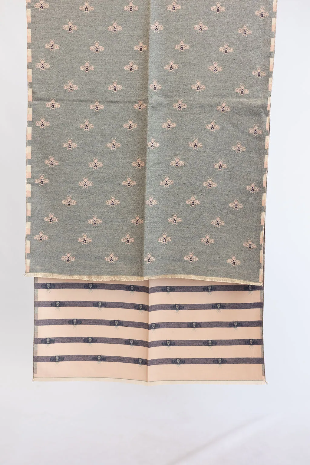Bee Print Scarf - Grey with pale pink and navy