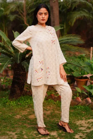 Beige Star Print Linen Pants