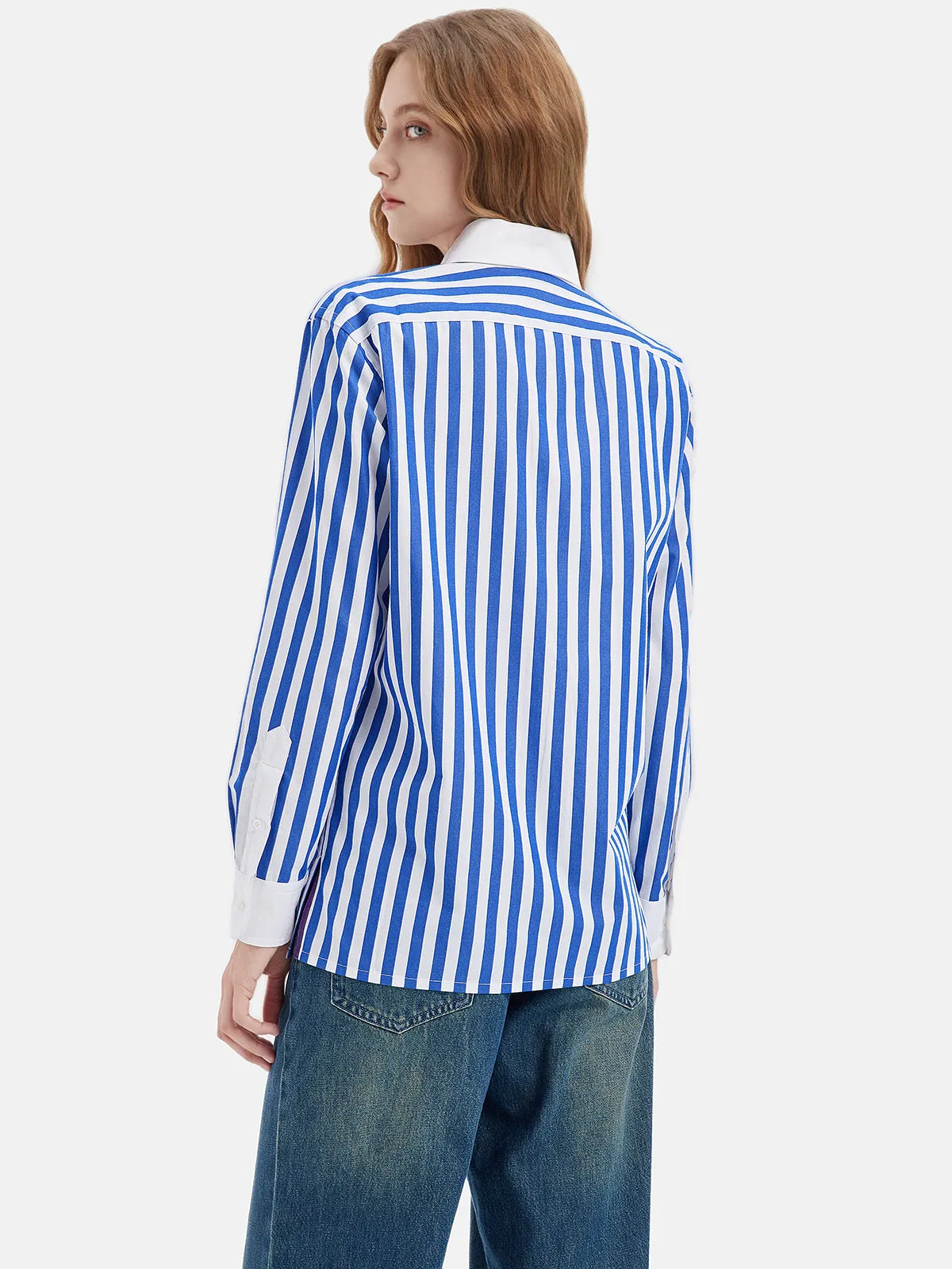 Blue Striped Beaded Cotton Shirt