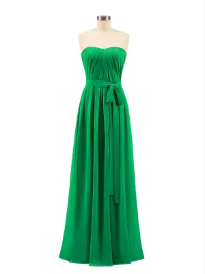 Chiffon Strapless Bridesmaid Gown with Sash-Emerald Plus Size