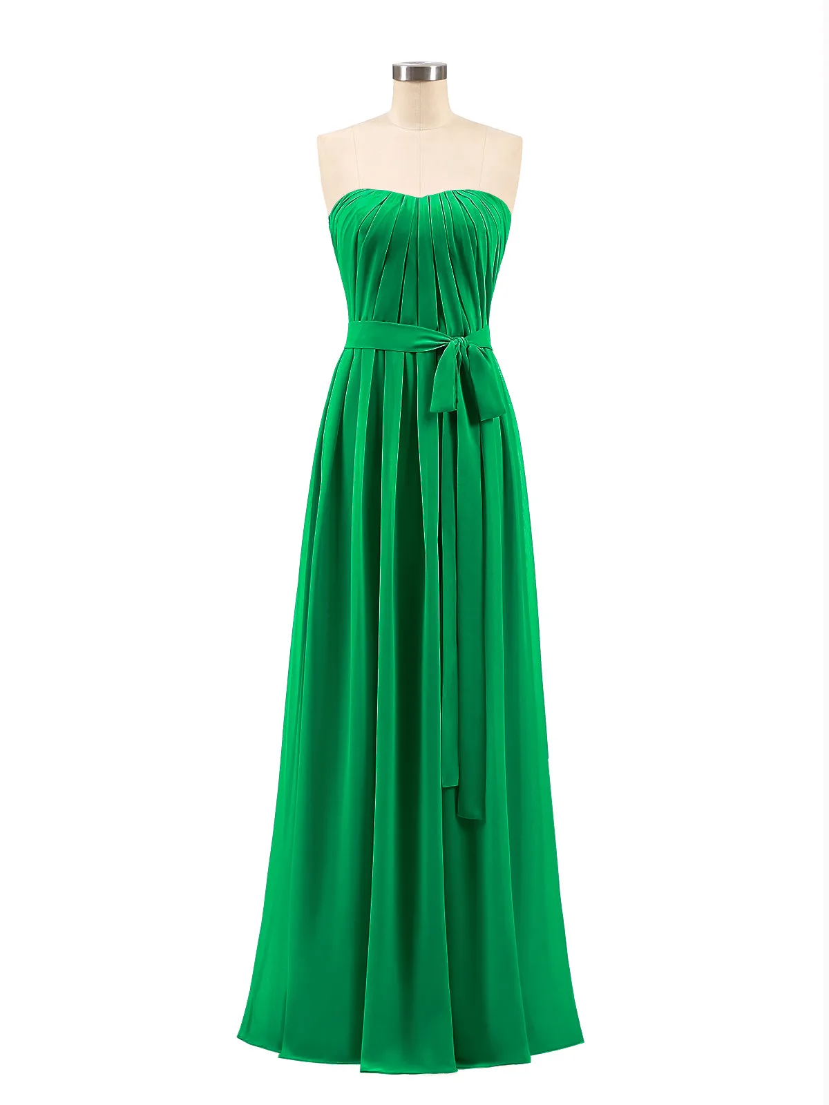 Chiffon Strapless Bridesmaid Gown with Sash-Emerald Plus Size
