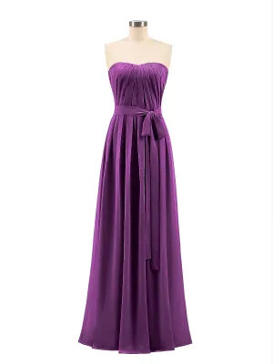 Chiffon Strapless Bridesmaid Gown with Sash-Grape Plus Size